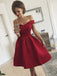 elegant off-the-shoulder pleated red satin short prom dress dtp223