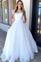 A-line Sparkle Wedding Dress, White Sequin Long Prom Wedding Dress