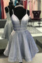 Sparkle Grey Homecoming Dress, Glitter Backless Short Prom Dress