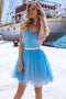 Cute Beaded Tulle Short Prom Dress Homecoming Dress, Light Blue Graduation Dress