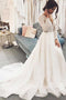 Modest Ivory V-neck Lace Wedding Dress With Long Sleeve