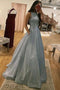 Sparkly Silver Prom Dress A-line Bateau with Pockets Long Pageant Dress