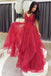 formal evening dress sparkly red v-neck tulle long prom dresses dtp890