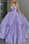 Lilac Sparkly Prom Dresses Long V-neck Formal Evening Dresses