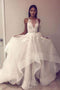 Round Neck Tulle Long Prom Dress Open Back Wedding Dress With Lace