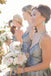 spaghetti straps v-neck satin long grey bridesmaid dresses dtb226