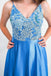 Ice Blue Backless Long Prom Dresses A-line Appliqued Formal Evening Dress