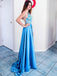 Ice Blue Backless Long Prom Dresses A-line Appliqued Formal Evening Dress