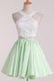 A Line Satin Lace Applique Two Piece Short Prom Homecoming Dress