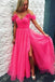 long formal dresses off-shoulder tulle fuchsia prom dresses with split dtp1028
