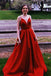 red evening satin formal dress spaghetti straps simple long prom dress dtp124