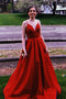 Spaghetti Straps Simple Long Prom Dress, Red Evening Satin Formal Dress