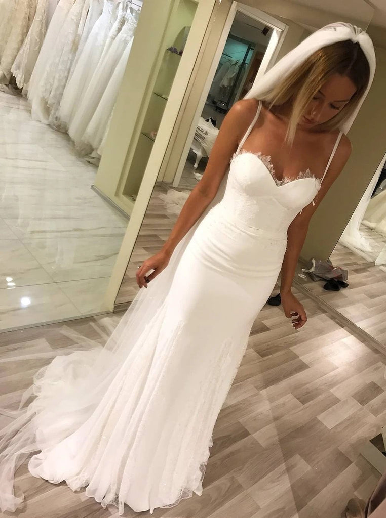 spaghetti straps sweetheart sheath wedding dresses long bridal dresses dtw415