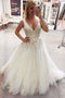 A-line V-neck Sleeveless Wedding Dress, Plus Size Bridal Gown With Appliques