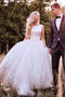 Elegant Round Neck V-back Tulle Ivory Wedding Dresses With Bowknot