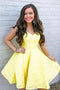 Sweetheart Yellow Lace Homecoming Dress, Lace Short Prom Graduation Dress