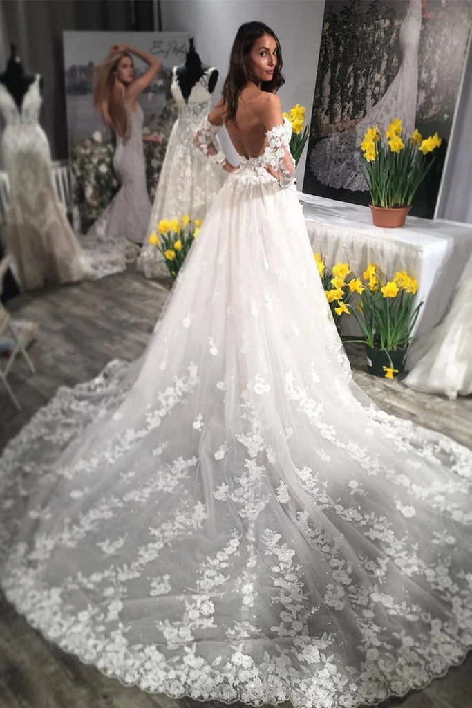 sweetheart lace appliques backless wedding dresses with sleeves dtw432