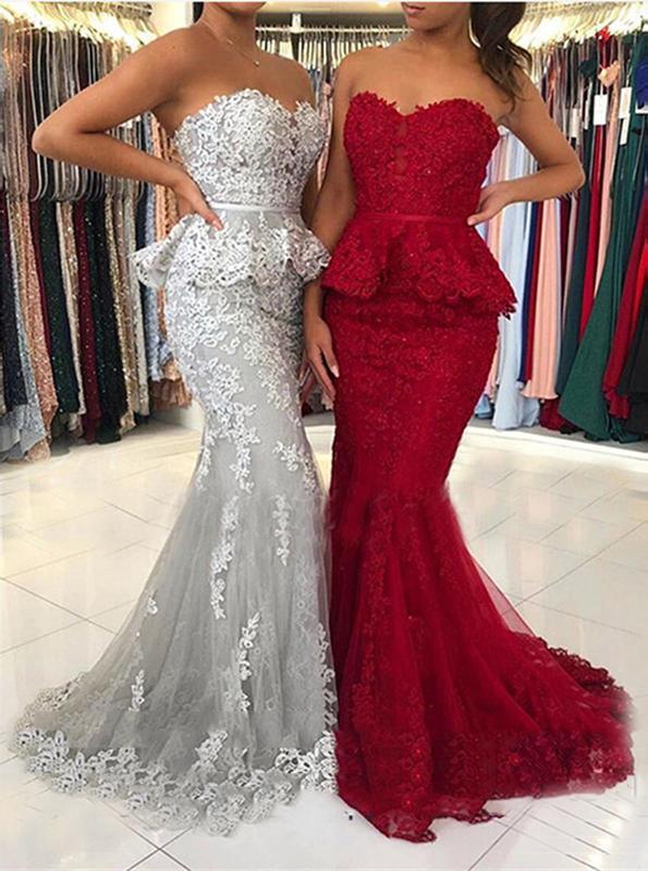 mermaid sweetheart lace applique long prom dress graduation dresses dtp1065