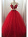 Spaghetti Straps Tulle Burgundy Long Prom Dresses With Applique Beading