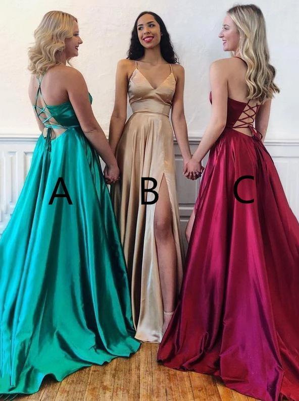 sleeveless v-neck formal dress spaghetti straps a-line long prom dresses dtp949