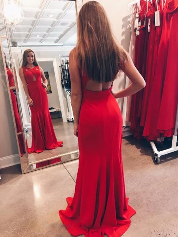 sexy sheath red open back long prom dresses evening gown dtp982