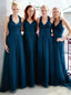 Hand-make Flowers Halter Tulle Long Teal Bridesmaid Dresses