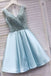 sparkly new light blue homecoming dress v-neck short prom dress dth105