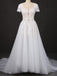 A-line Short Sleeves Lace Appliques Wedding Dress Keyhole Back Bridal Gown