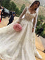 V-Neck Long Sleeves Ball Gown Wedding Dress with Appliques