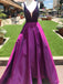 Modern A-Line V-Neck Satin Beading Long Prom Dress with Pockets