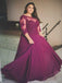 A-Line 3/4 Sleeves Plus Size Bateau Chiffon Prom Dress with Appliques