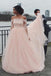 off shoulder lace appliques long sleeve tulle pink wedding dresses dtw298