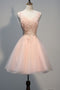 Pearl Pink V-neck Homecoming Dresses With Appliques Open Back