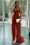 A-line Sweetheart Tiered Lace Prom Dresses, High Slit Evening Dresses