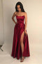 Strapless Burgundy Long Prom Dresses, Simple Formal Evening Dresses