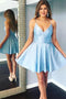 Simple Short Light Blue Homecoming Dress, A-line Satin Short Graduation Dress