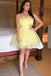 A line Yellow Tulle Strapless Short Prom Dress, Simple Homecoming Dress