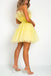 A line Yellow Tulle Strapless Short Prom Dress, Simple Homecoming Dress