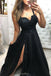 Black Lace Long Prom Dress With Slit, Black Evening Gown