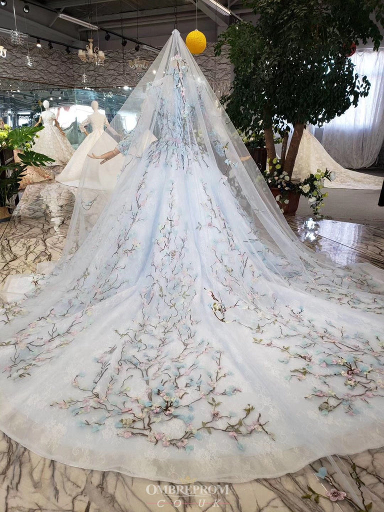 Cinderella Lace Long Sleeves Wedding Dress with Embroidery Appliques