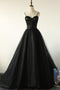 Elegant Straps Tulle Black Prom Dress Sweetheart Sleeveless Party Dress