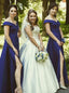 Elegant Off-Shoulder Satin Long Bridesmaid Dresses With Split
