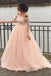 Off Shoulder Lace Appliques Long Sleeve Tulle Pink Wedding Dresses