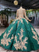 Long Sleeve Ball Gown Wedding Dress Appliques Beading Quinceanera Dresses