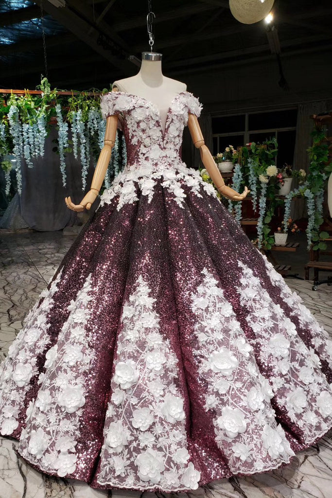 off-shoulder quinceanera dresses prom dresses ball gown with 3d appliques dtp913