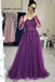 long sleeves purple tulle prom dresses lace applique long formal gown dtp19