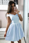 Simple A-Line Blue Homecoming Dress, Off Shoulder Graduation Dresses,