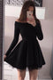 Long Sleeve Black Homecoming Dresses Off Shoulder Short Prom Dress