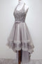 Sparkly Halter Sequins Bodice High-Low Prom Dress Tulle Homecoming Dress