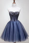 Sweetheart Beading Blue Homecoming Dress, Tulle Short Graduation Dress